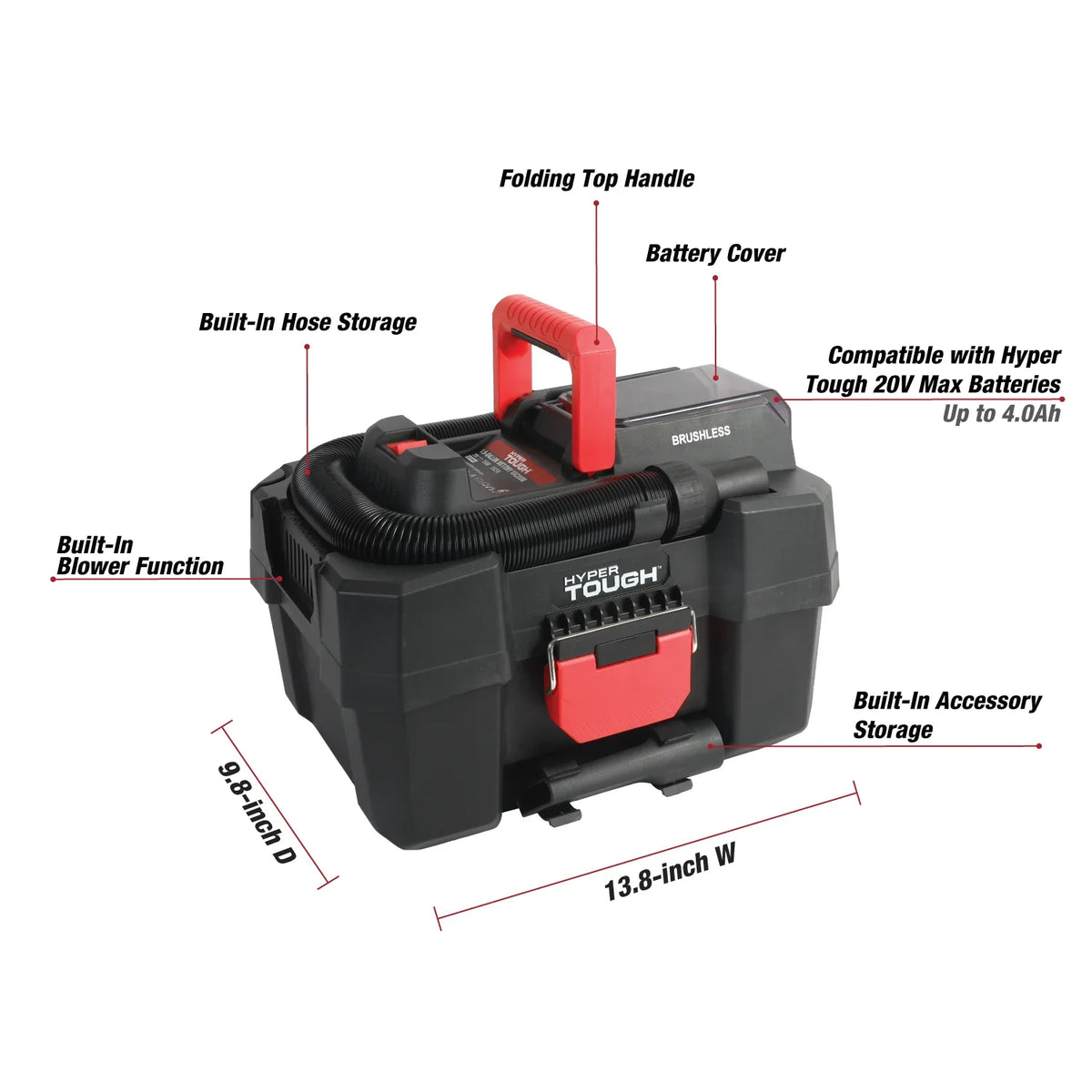 Hyper Tough 1.5 Gallon Wet Dry Vac, 20V Max, Brushless Motor, Cordless, Battery and Charger Included