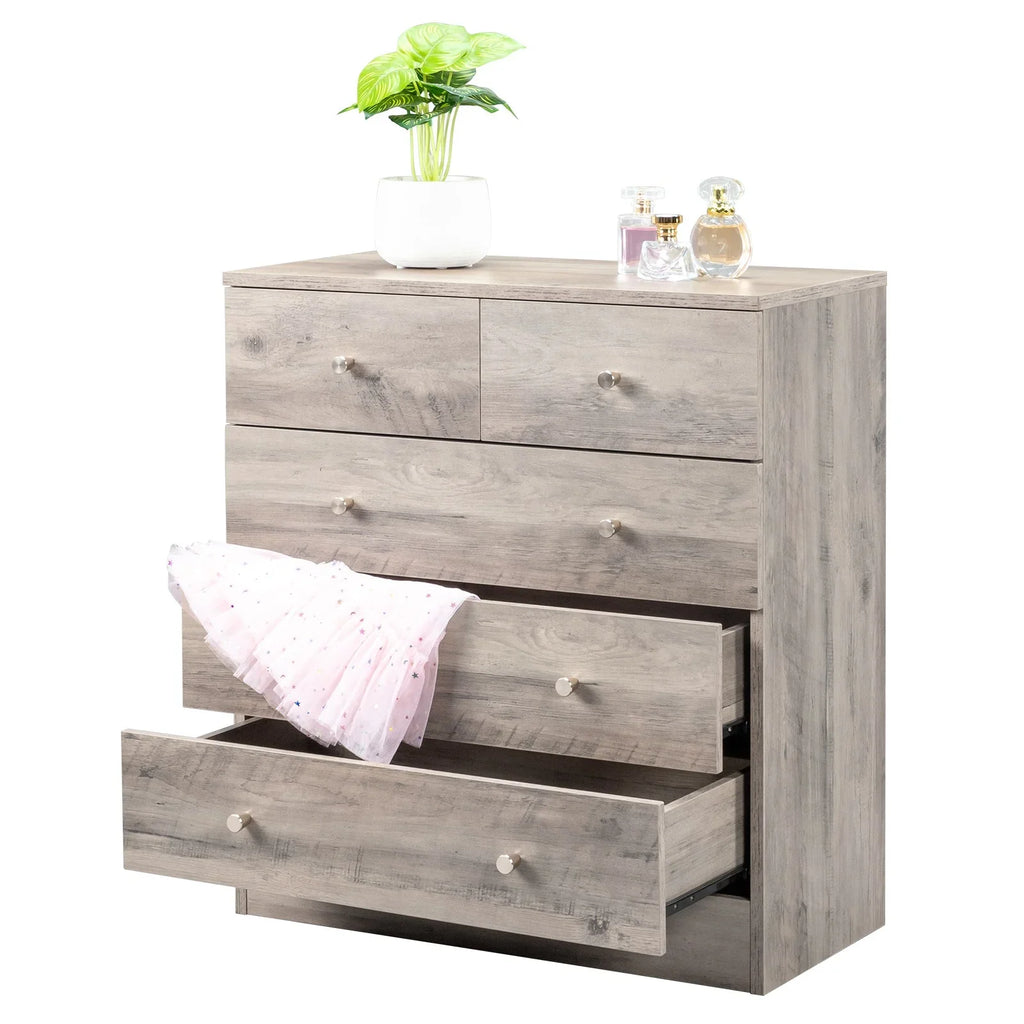 LLToo 25.98"L Dresser for Bedroom 5 Drawer Wide Modern Chest of Drawers for Bedroom,Brown