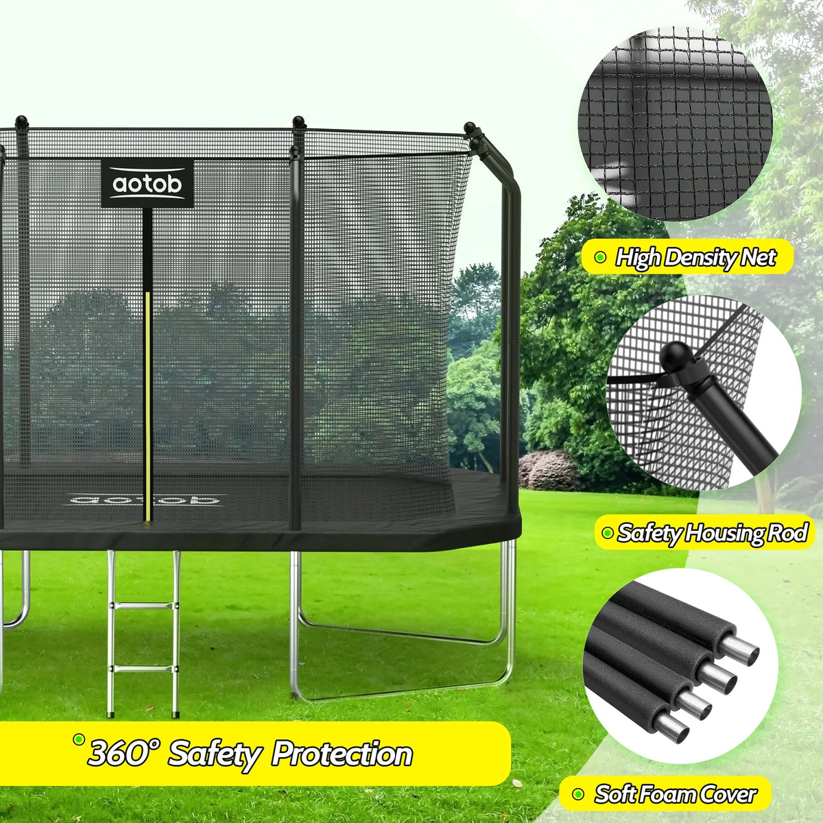 AOTOB 14X8FT Rectangle Trampoline - Perfect Outdoor Trampoline for Kids - Gymnastics Style Tranpoline with Enclosure Net - Supports Up to 440 lbs