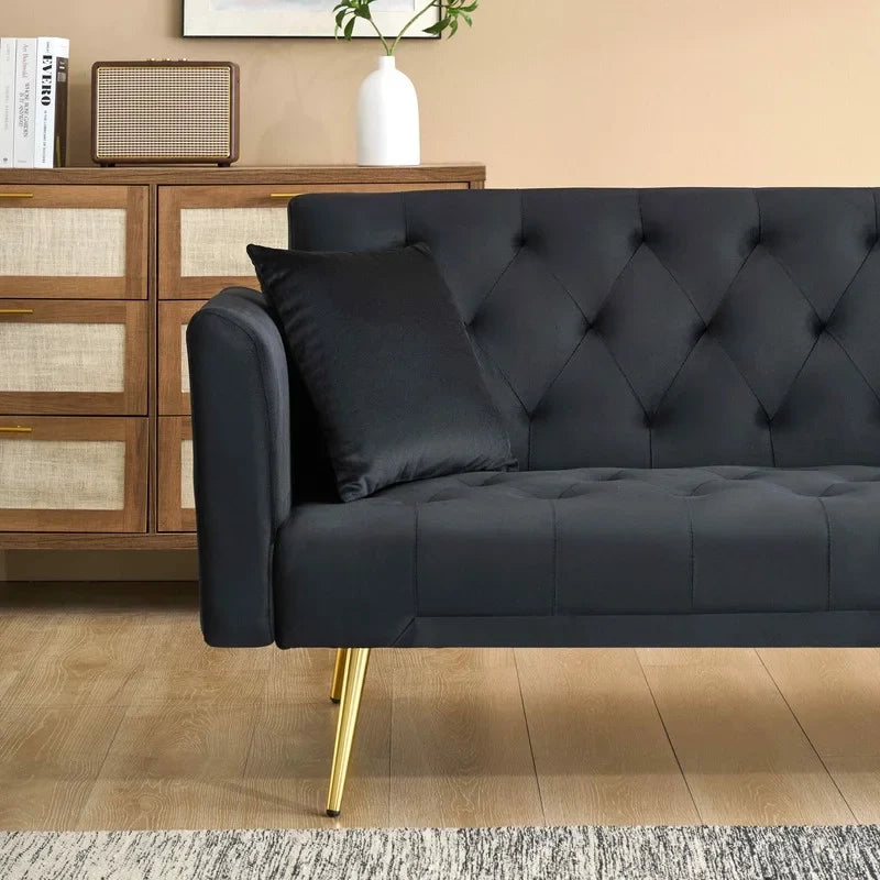 FFH Modern Corduroy Futon Sofa Bed with Adjustable Backrest,Convertible Loveseat Sleeper,Soft Couch with Drop-Down Table and Cup Holder for Living room,Pink