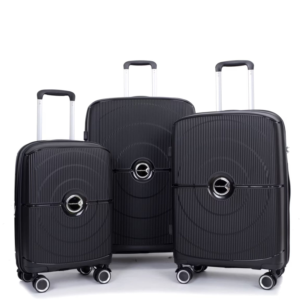 3 Pieces Luggage Set (20/24/28), Expandable PP Lightweight Hardshell Durable Suitcase with 4 Double 360 Degrees Mute Spinner Wheels and TSA Lock for Men Women, Black