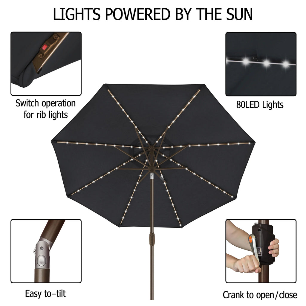 EliteShade Sunbrella Solar Umbrellas 9ft Market Umbrella with 80 LED Lights Patio Umbrellas Outdoor Table Umbrella with Ventilation and 5 Years Non-Fading Top,Ruby