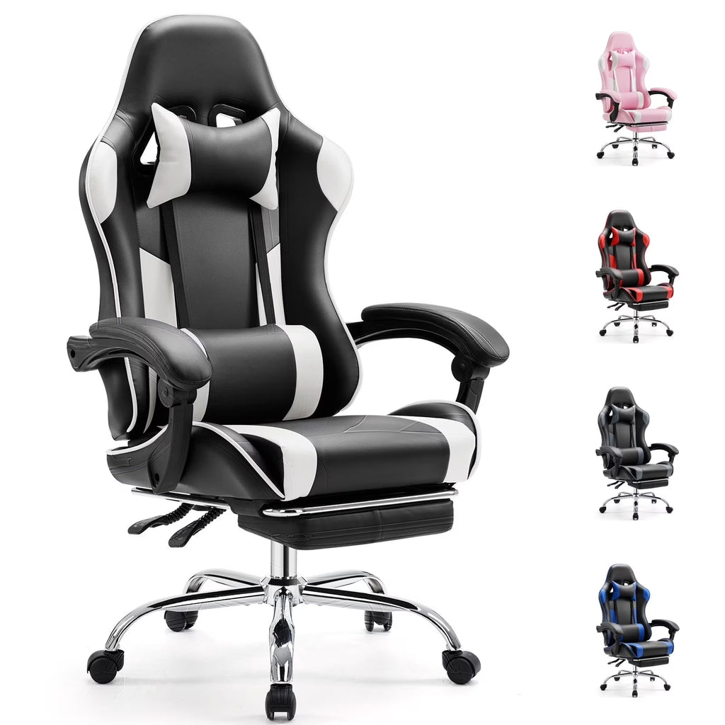 MCQ Ergonomic Swivel Gaming Chair with Headrest Lumbar Support for Home Office, Black and Grey