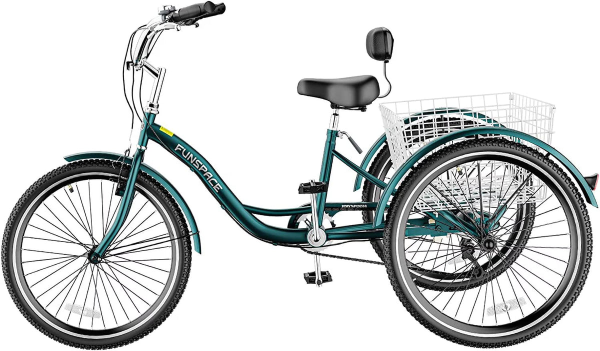 MOONCOOL Adult Tricycles with Rear Basket & Inflator, 24 26 inch 7 Speed 3 Wheel Bikes, Three-Wheeled Bicycles Adult Trike with Backrest for Seniors, Women, Men