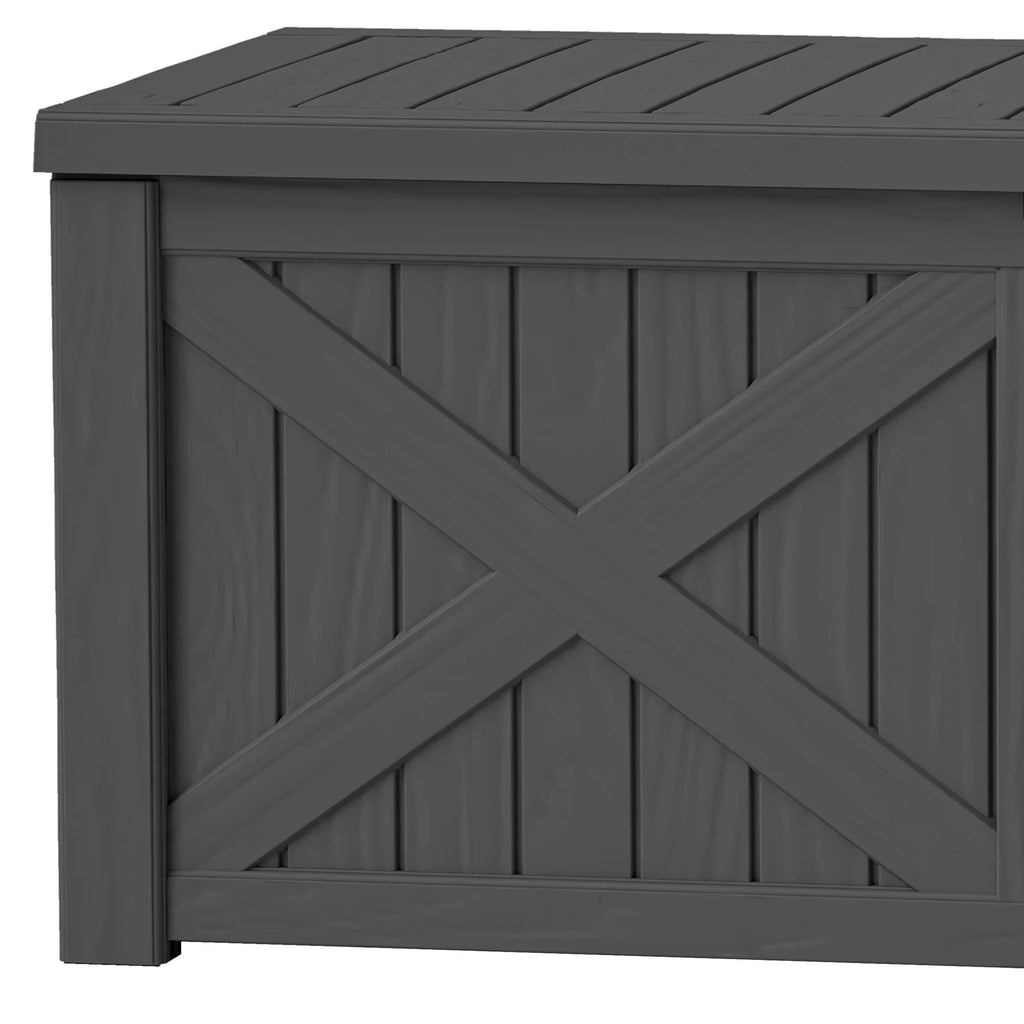 Uforic Outdoor 120 Gallon Large Resin Deck Box, Outdoor Storage Boxes with X-Shaped Front, for Patio Garden, Waterproof & Lockable, Light Brown