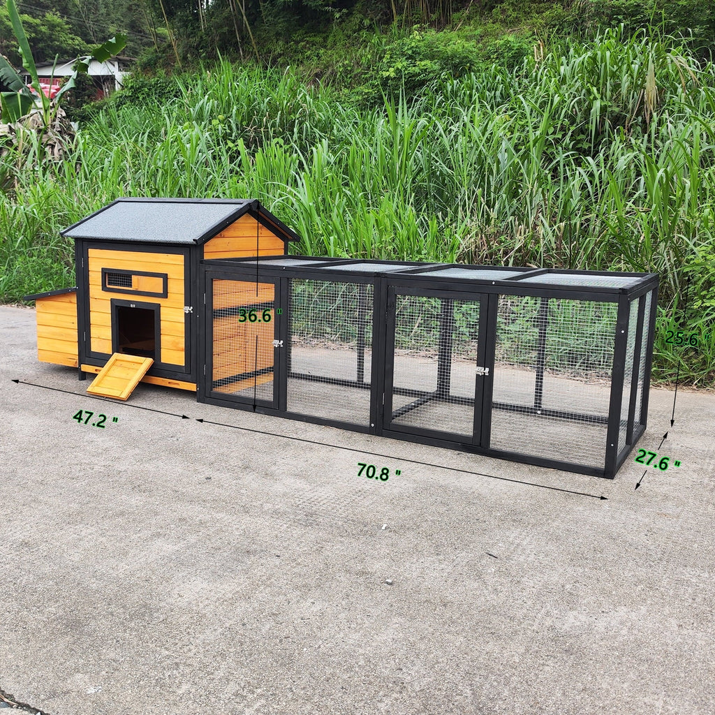 Pefilos 112" Large Outdoor Wooden Chicken Coop with Run, Slide-Out Tray, Rabbit Hutch Poultry Cage, Hen House with Nest Box, Gray