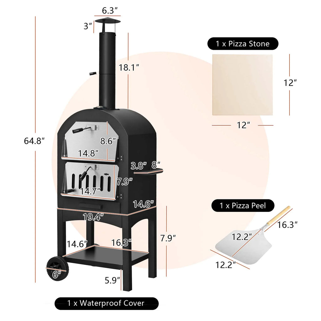 Costway Outdoor Pizza Oven Wood Fire Pizza Maker Grill w/ Pizza Stone & Waterproof Cover