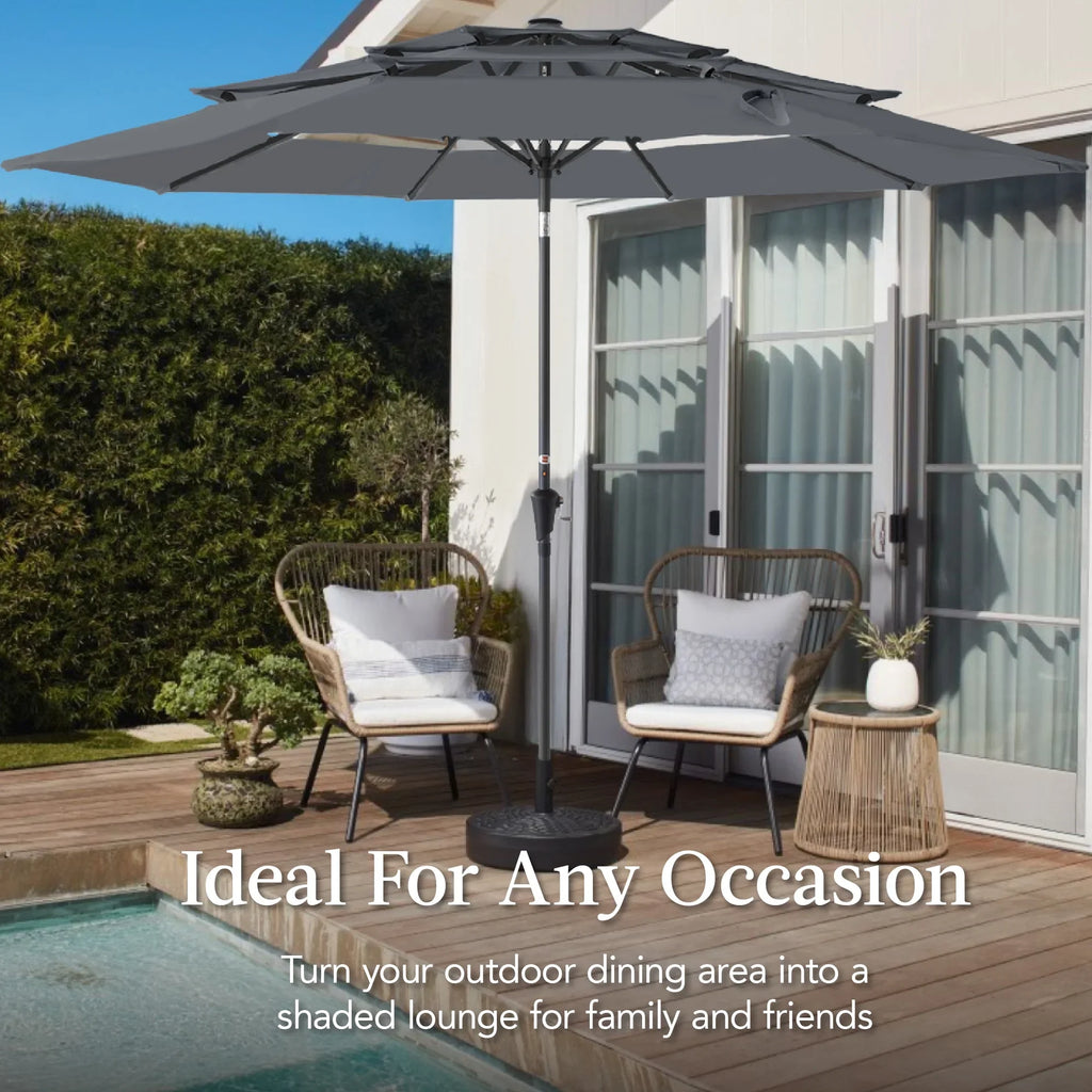 Best Choice Products 10ft 3-Tier Patio Umbrella, Market Sun Shade w/ Tilt Adjustment, Easy Crank - Red