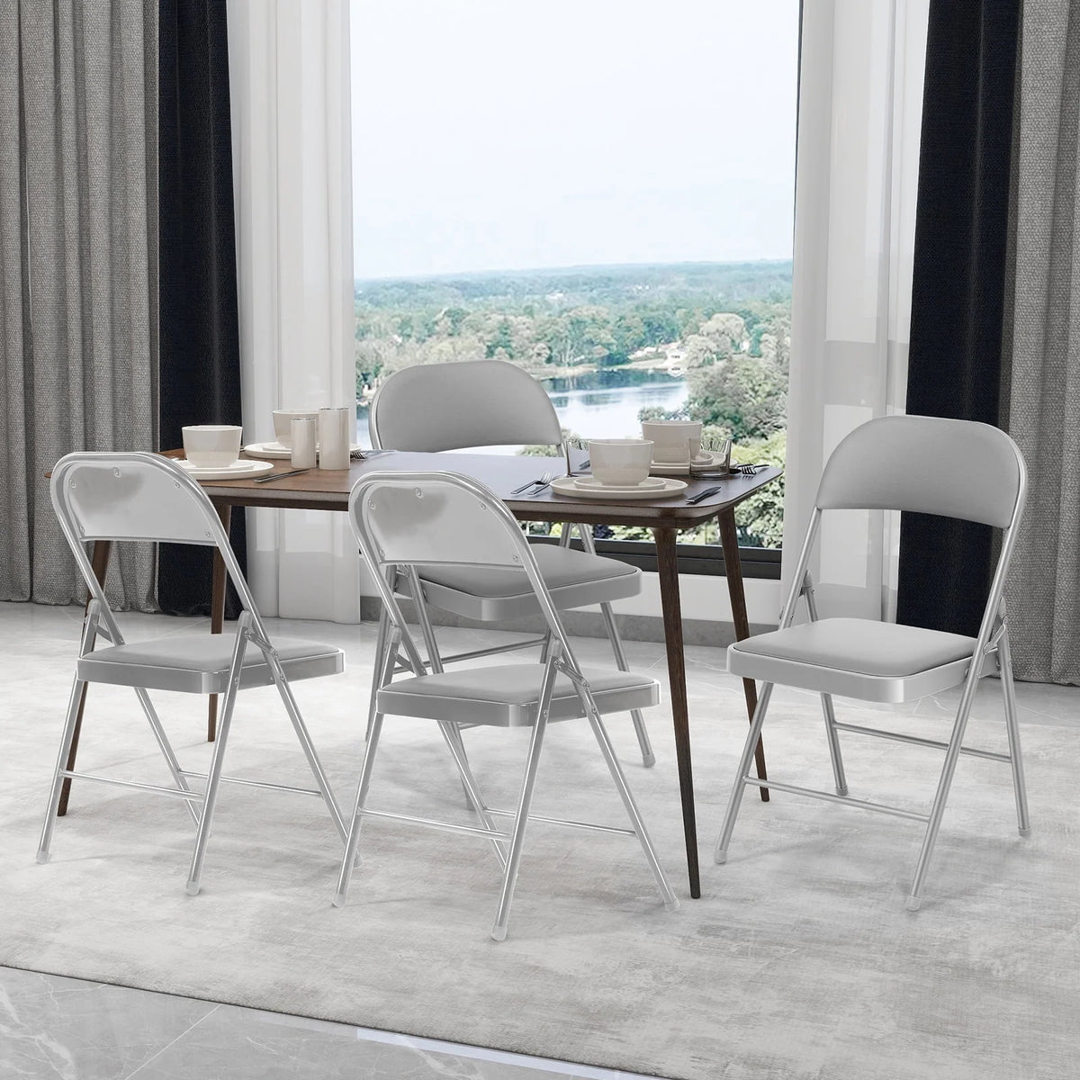 SUGIFT 4 Pack Vinyl Padded Folding Chair Portable Dining Chairs for Indoor and Outdoor