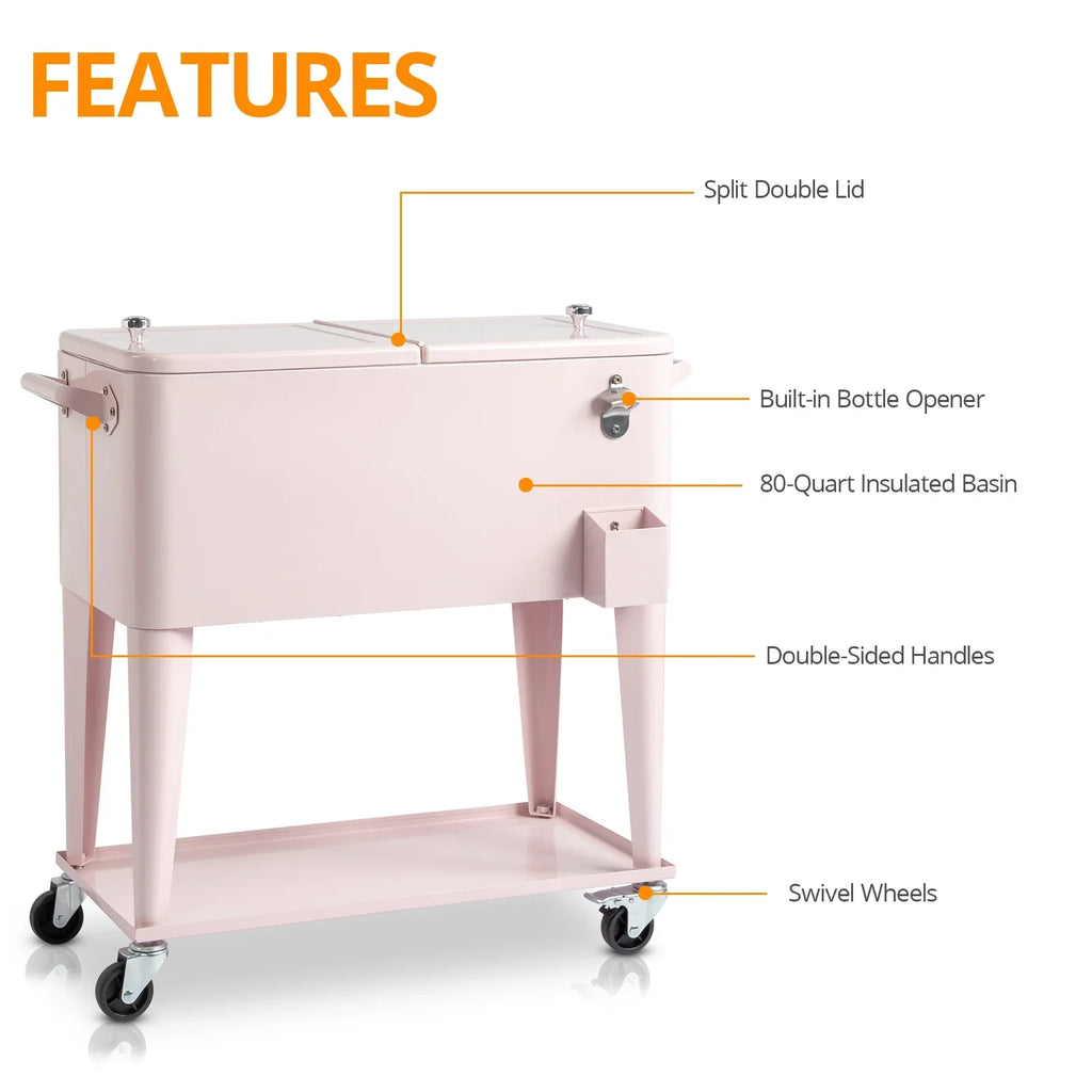 SamyoHome Rolling Cooler 80QT Frozen Warm Function with Shelf Pink