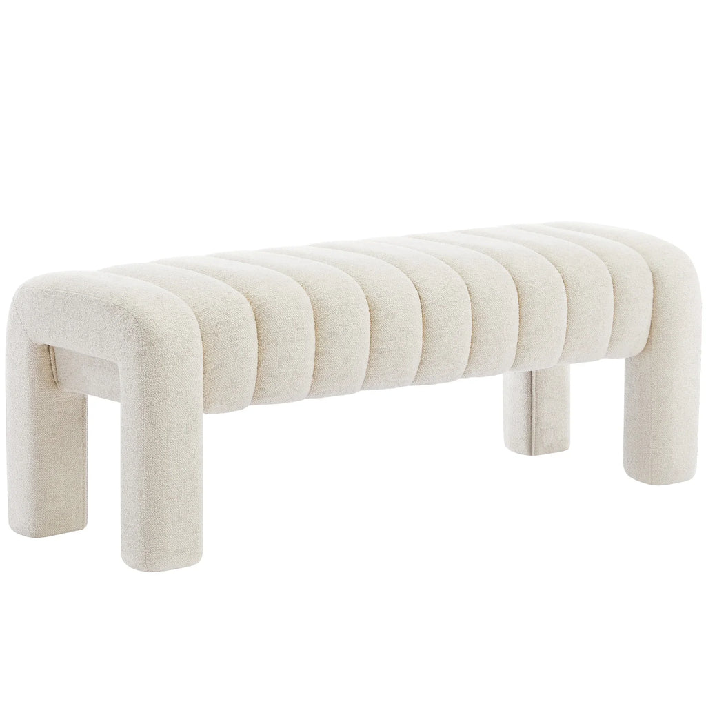 Zesthouse 63" End of Bed Bench, Linen Tufted Upholstered Ottoman Bench with Padded Seat and Solid Wood Leg, Modern Entryway Bench for Bedroom, Living Room, Beige