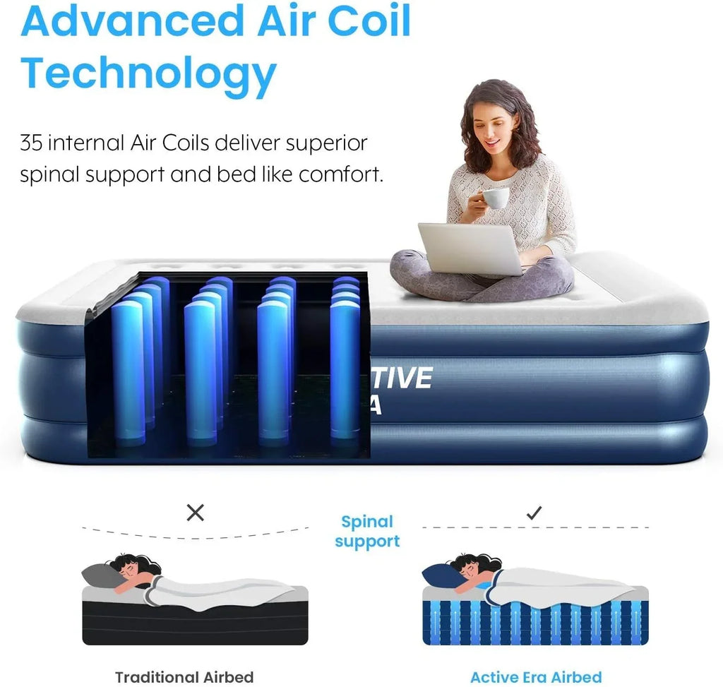 Active Era 18 Inch Twin Air Mattress, Air Bed with Built In Pump & Raised Pillow