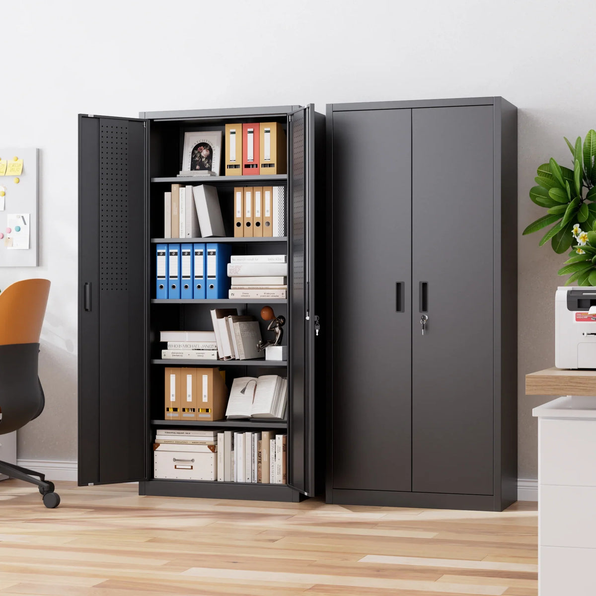 GAEANET 2 Door Metal Storage Cabinet with 5 Adjustable Shelves &Pegboard, 71" H"32" W"16" D Locking Steel Garage Cabinet, for Garage,Office,Home,Gym,School, File Cabinet,Assembly Required, Black
