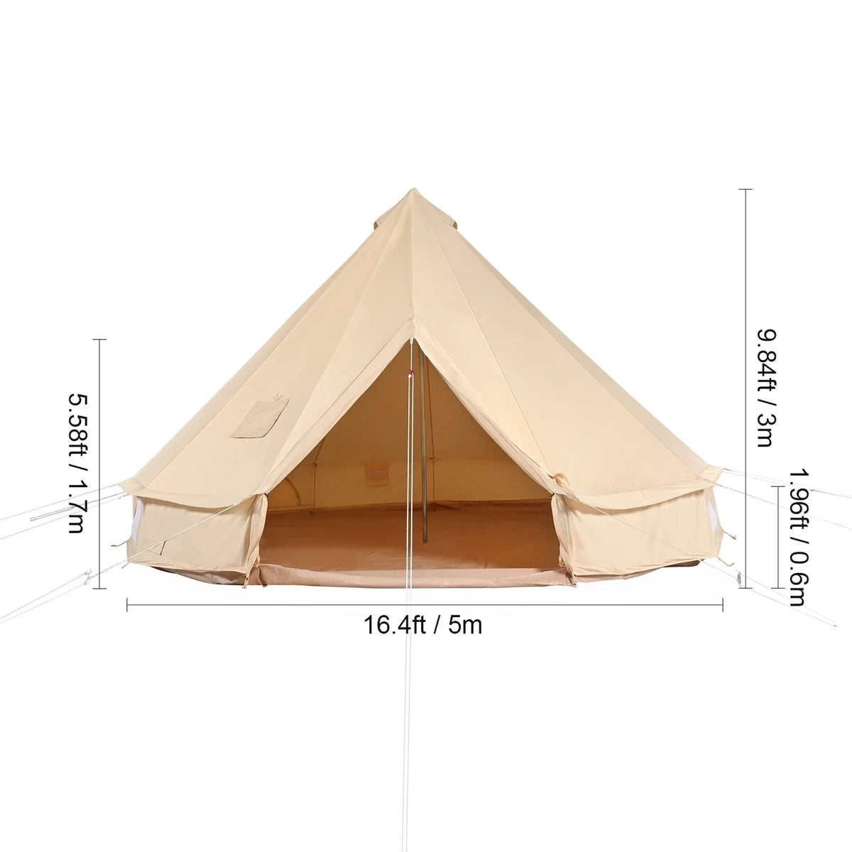 KFFKFF Canvas Bell Tent 5m/16.4ft 4-Season Camping Yurt Tent with Stove Jack