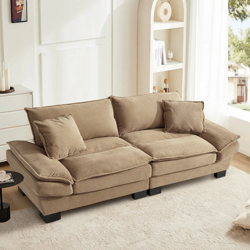 Dinosisco 84"L Deep Seat Sofa, Corduroy Upholstered Sleeper Couch for Living Room, Pink