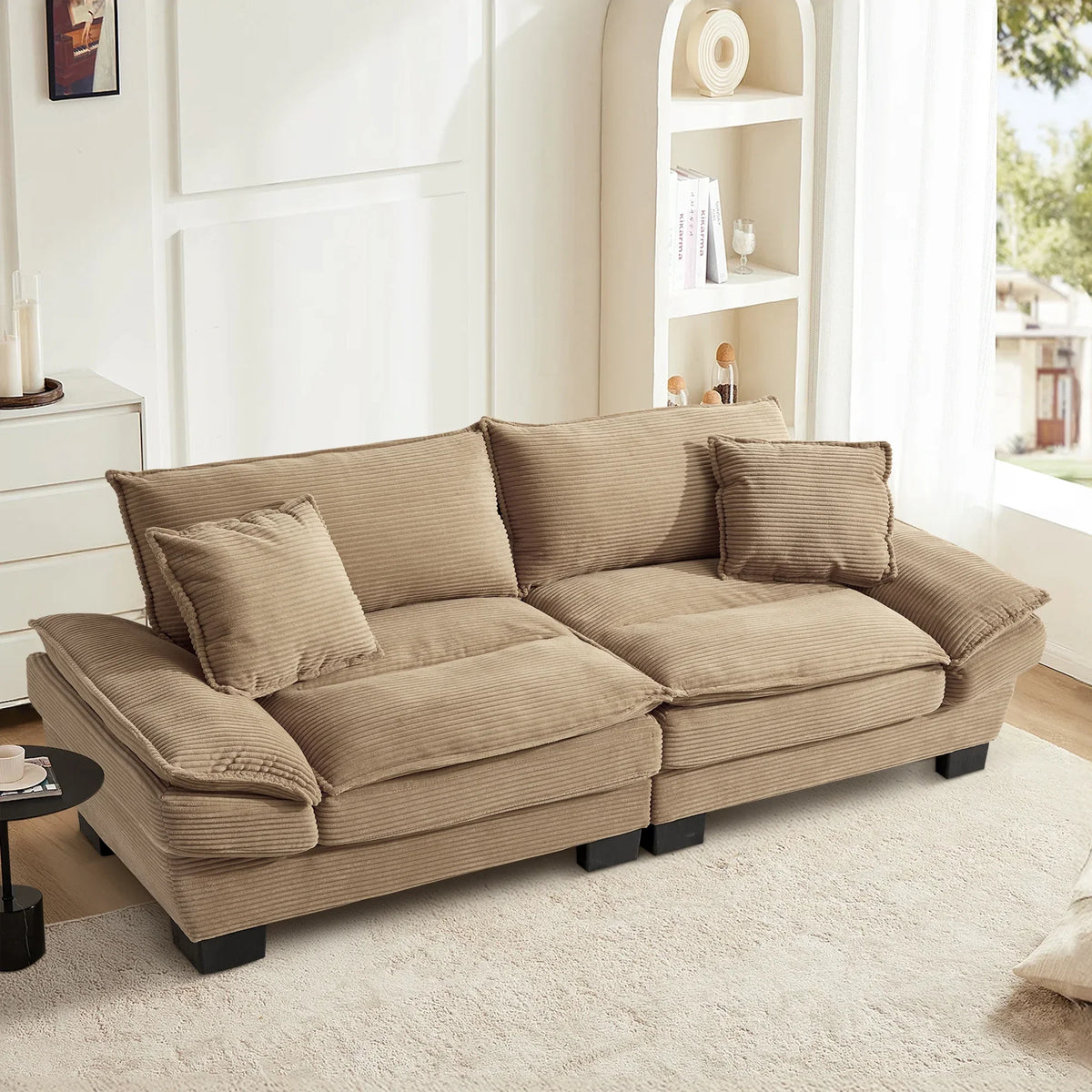 Dinosisco 84"L Deep Seat Sofa, Corduroy Upholstered Sleeper Couch for Living Room, Pink