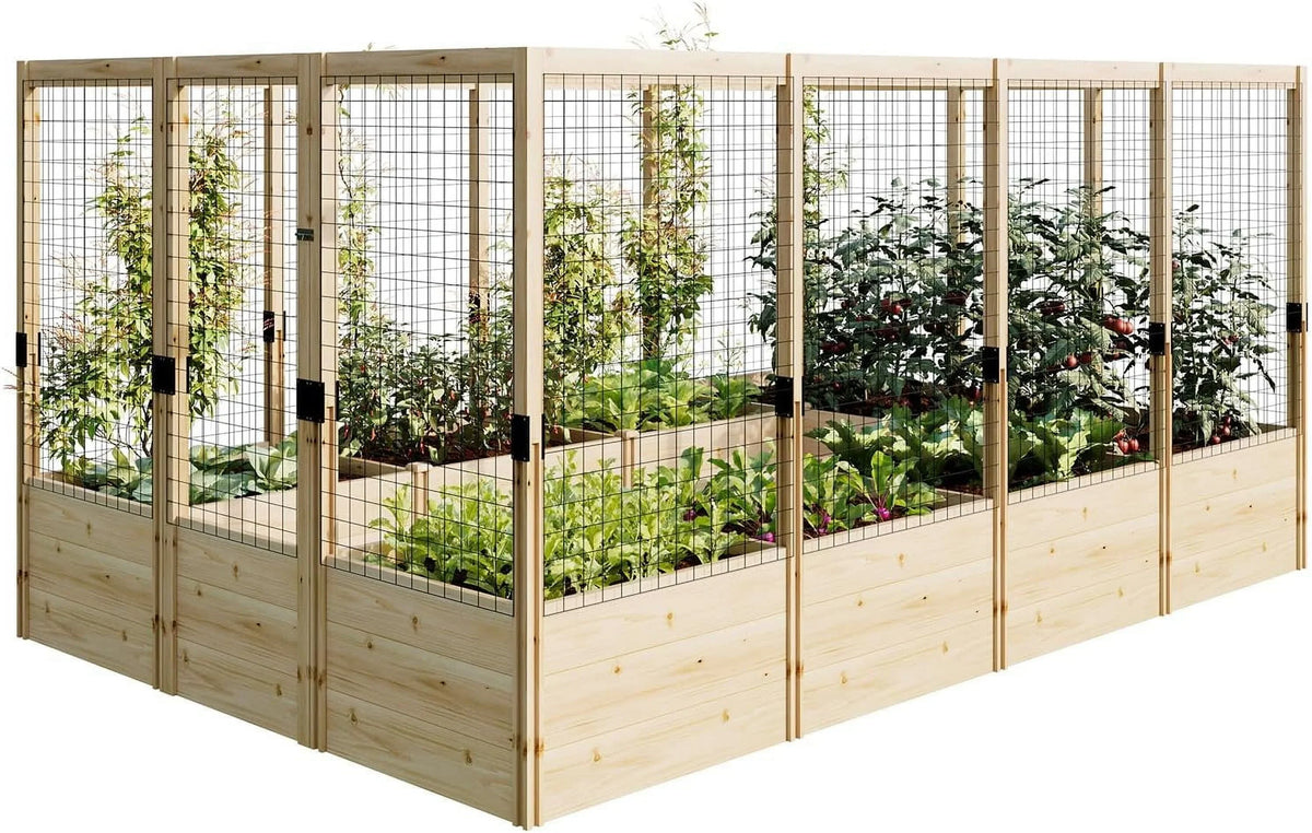 Jocisland Wooden Raised Garden Bed for Outdoor, Deep Large Planter Box with Netting for Gardening, Vegetables, Herbs"8"9"6 ft"