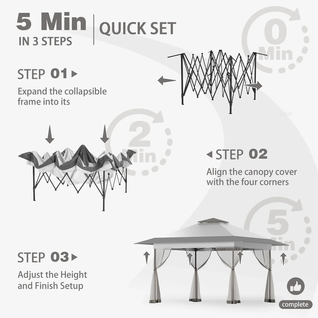 Bezseller 11x11 Pop up Gazebo, Outdoor Waterproof Canopy Tent with Mosquito Netting for Outdoors, Khaki
