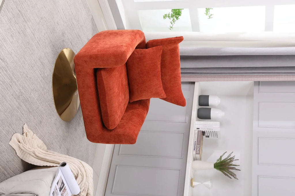 Swivel Accent Chair, Mid Century Modern 360 Degree Comfy Armchair with Wraparound Backrest, Linen Upholstered Single Sofa Chair for Living Room, Bedroom, Office, Orange