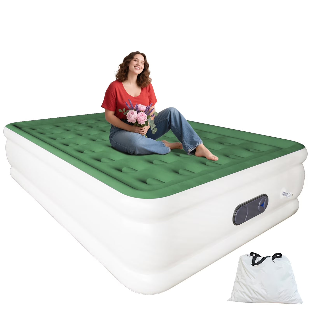 Full Size Air Mattress with Built in Pump,High Portable 18" Inflatable Mattress,Blow Up Mattress for Travel,Home and Guest(Parrot Green)
