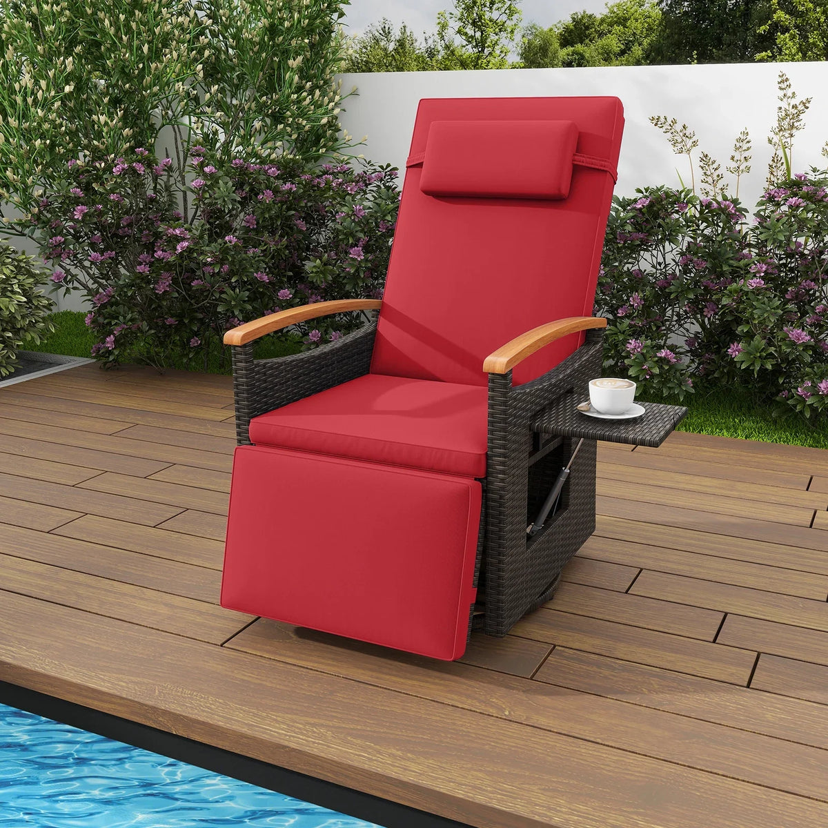 Costway Outdoor 360" Swivel Rattan Recliner Chair Patio Wicker Chaise Lounge Chair Beige