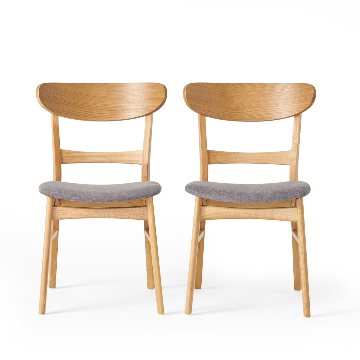 GDFSTUDIO Mid Century Modern Fabric Upholstered Rubberwood Dining Chairs, Set of 2, Dark Gray and Walnut