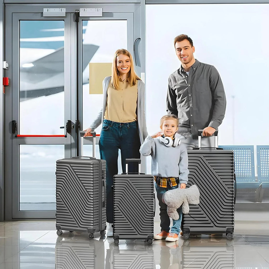 SUGIFT 3 Piece Luggage Sets, 20/24/28 inch Suitcase Sets with Spinner Wheels, Hardside Luggage Set, Dark Black