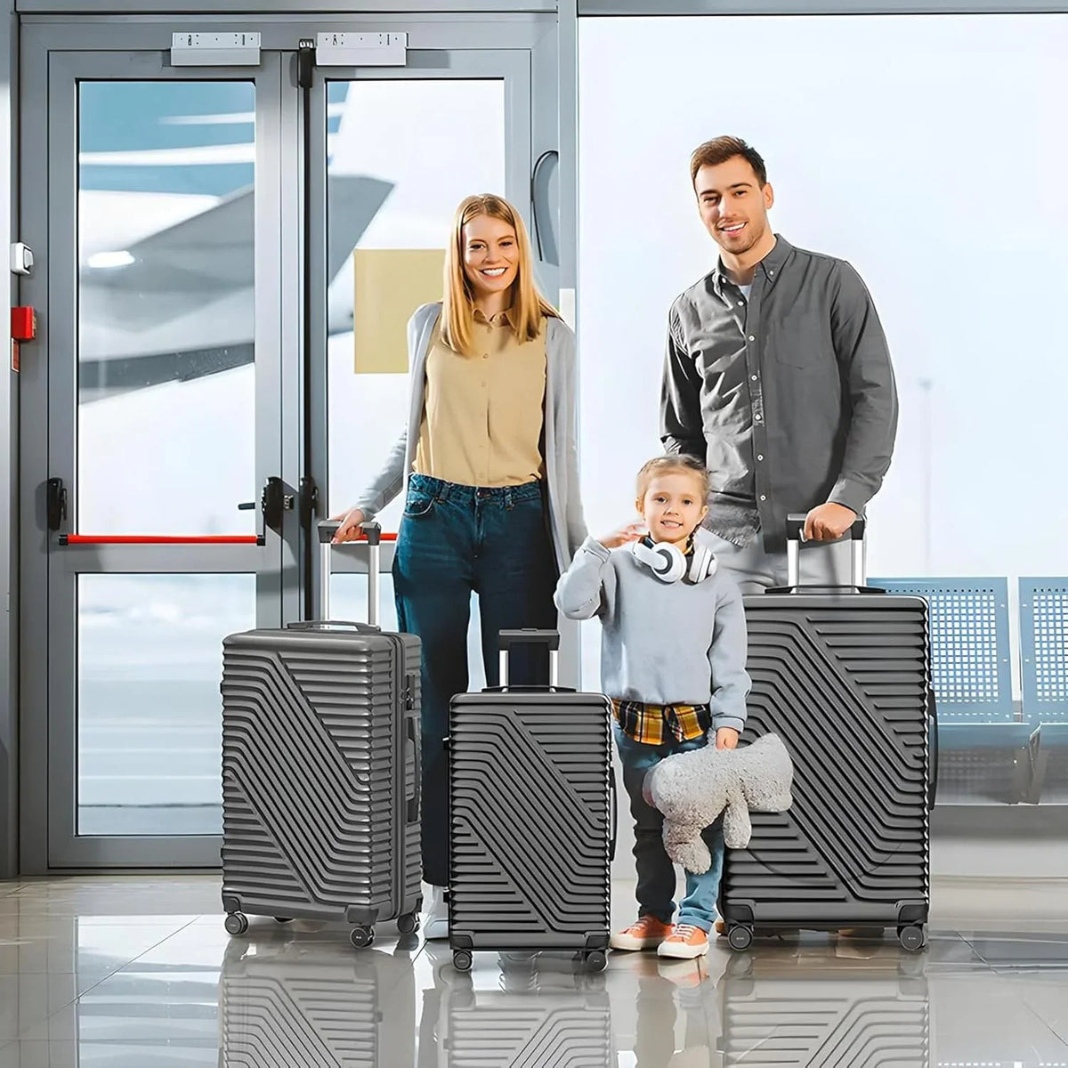 SUGIFT 3 Piece Luggage Sets, 20/24/28 inch Suitcase Sets with Spinner Wheels, Hardside Luggage Set, Dark Black