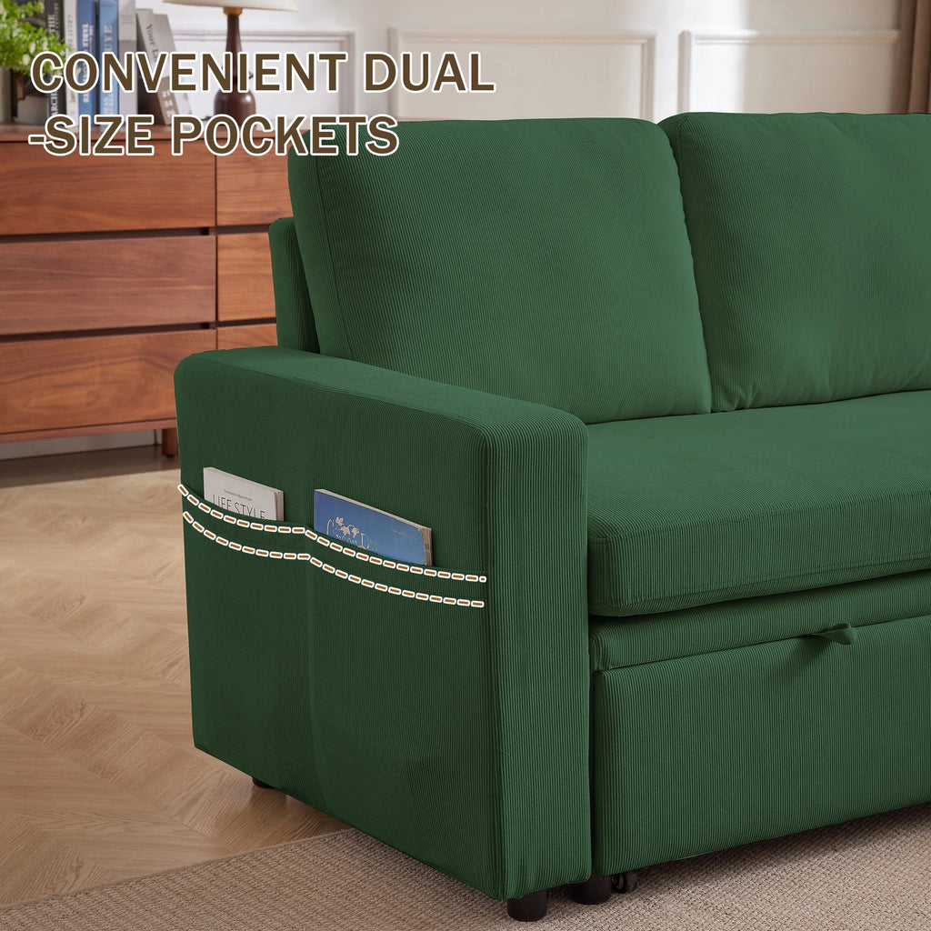 Pingliang Home Pull Out Sleeper Sofa Bed Sectional Sofa with Storage Chaise,L Shaped Sectionals Couches with Side Pockets,Modern Linen Reversible Sofa Couch for Living Room Apartment Office Studio