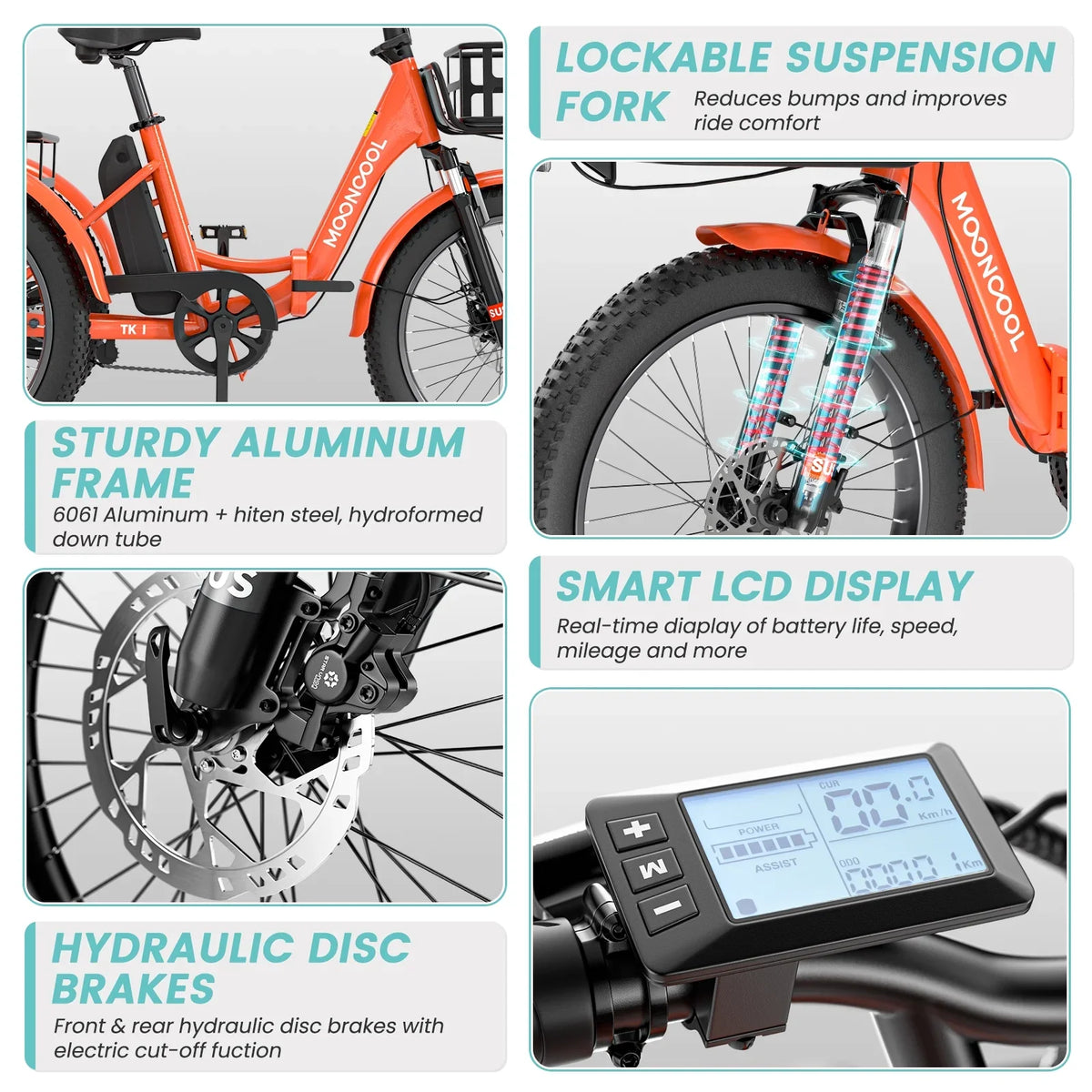 MOONCOOL TK1 Folding Electric Tricycle for Adults,48V 14.5Ah Removable battery, 500W"Peak 1000w"Motor, 20" Fat Tire Step-Thru 3Wheel Electric Bicycle w/Front&Rear Baskets, Certified to UL 2849 by SGS