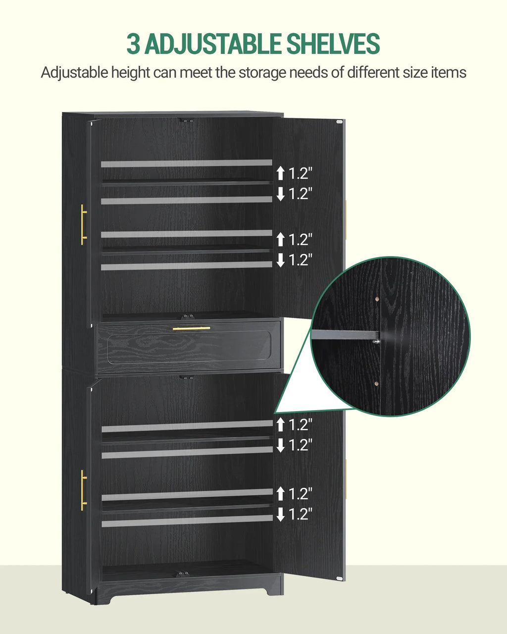 Kitchen Pantry Storage Cabinet, Freestanding Storage Cabinet with 4 Adjustable Shelves