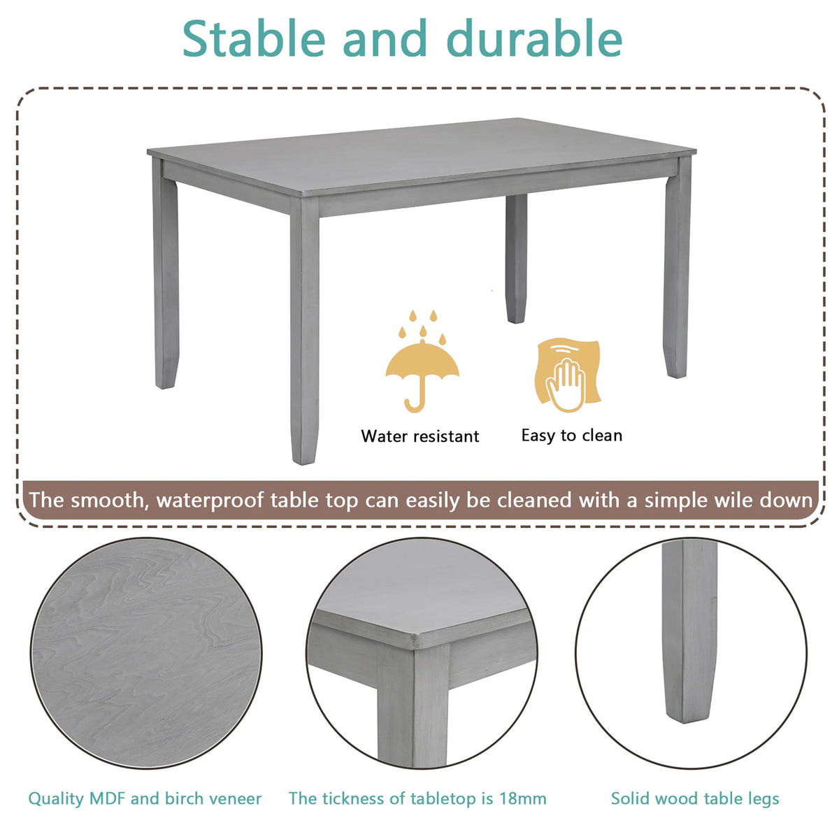 Sesslife 5 Piece Dining Set with One Rectangle Table and 4 Upholstered Chairs for 4 Persons, Dining Room Table Set for Small Place(Table+4 Chairs)