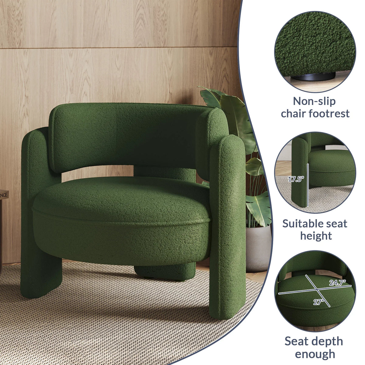 BELLEZE Sherpa Boucle Chair, Modern Barrel Accent Chair Comfy Round Upholstered Armchair Accent Side Chair for Living Room, Bedrooms, Corner - Quinton"White"
