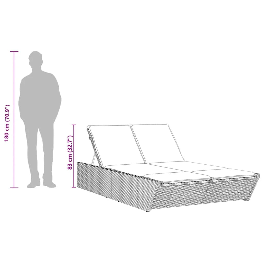 vidaXL Double Sun Lounger with Cushions Outdoor Poly Rattan Brown/Gray/Black