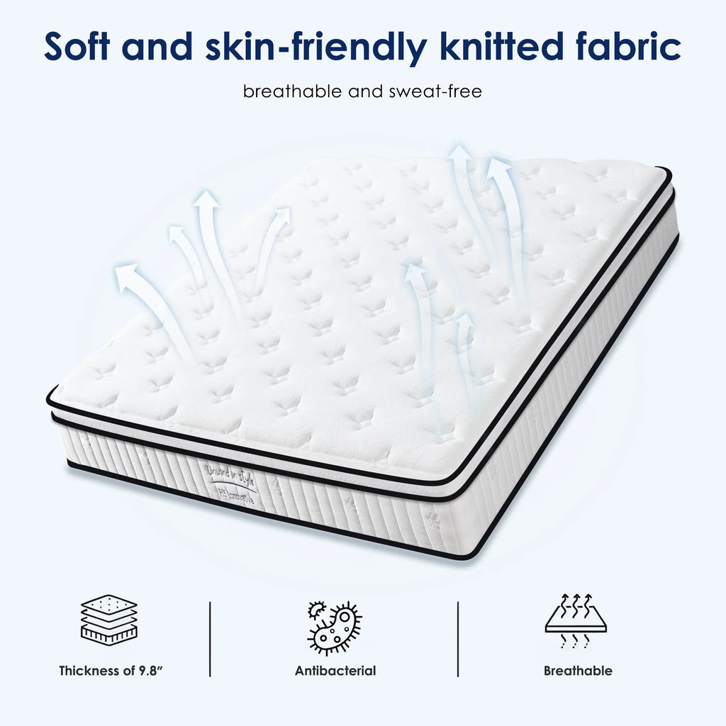 Twin Mattress,Hybrid Innerspring and Memory Foam Mattress in a Box,Medium Firm Support with Cooling Fabric,CertiPUR-US Certified,75"x39"x6",White+Blue