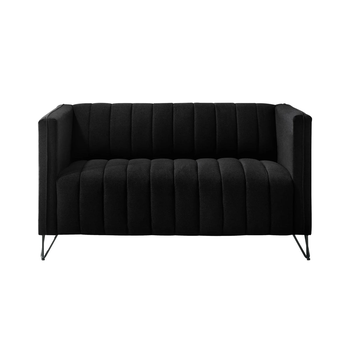 Home Design Kurtis Square Arm Loveseat with Tufted Velvet Upholstery and Gold Metal Legs, Flared Arms, Modern Living Room Seating, Black