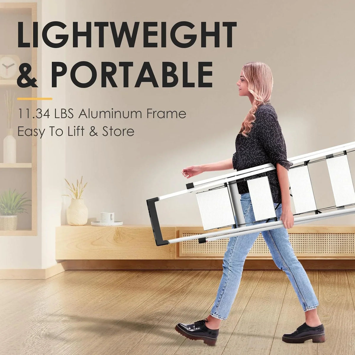 HBTower 4 Step Ladder with Tool Tray, Aluminum Anti-Slip Folding Step Stool for Adults, 330lbs Capacity, Light Weight Portable Ladder for Kitchen Warehouse Outdoor Work