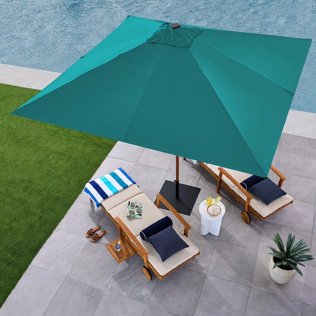 Best Choice Products 9ft Deep Square Solar LED Lighted Patio Umbrella w/ Woodgrain Pattern, UV-Resistant - Black