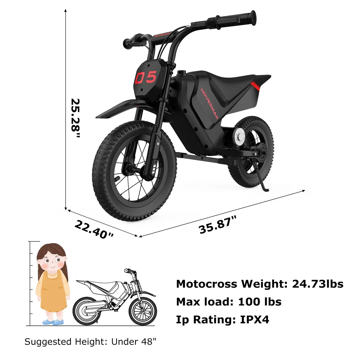 HOVERMAX Electric Dirt Bike, 150W Electric Motorcycle 10MPH Max Speed, Ride On Toys motocross for Kids