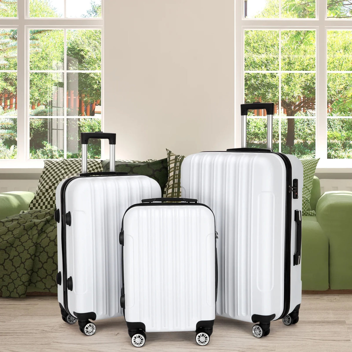 Red 3-Piece Hardshell Spinner Luggage Set (20in, 24in, 28in) - Large ABS Suitcase Set with 8 Wheels, Lightweight & Durable for Travel