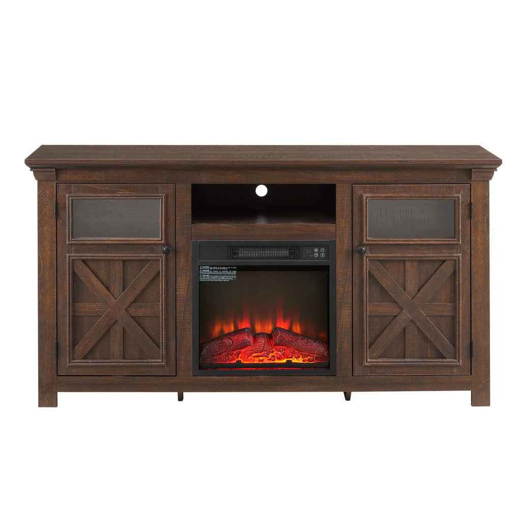 PAPROOS Fireplace TV Stand for 65 Inch TV, Modern Farmhouse TV Cabinet with 23'' Electric Fireplace, Entertainment Center Television Console Table for Living Room, Black+Brown