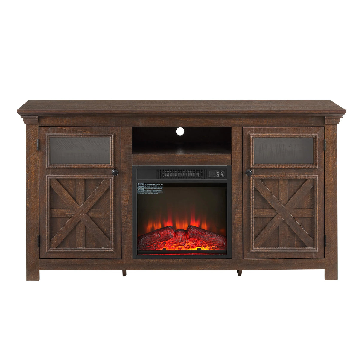 PAPROOS Fireplace TV Stand for 65 Inch TV, Modern Farmhouse TV Cabinet with 23'' Electric Fireplace, Entertainment Center Television Console Table for Living Room, Black+Brown