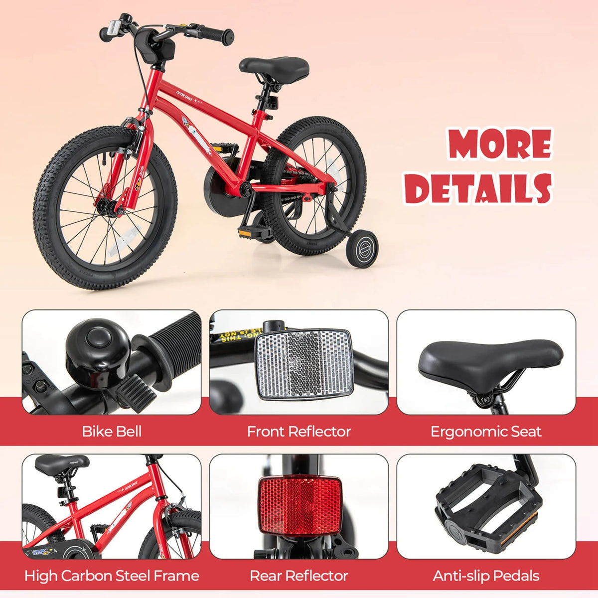 Costway 16-Inch Kid’s Bike for 4-7 Years Old with Adjustable Saddle & Anti-slip Handlebar Black