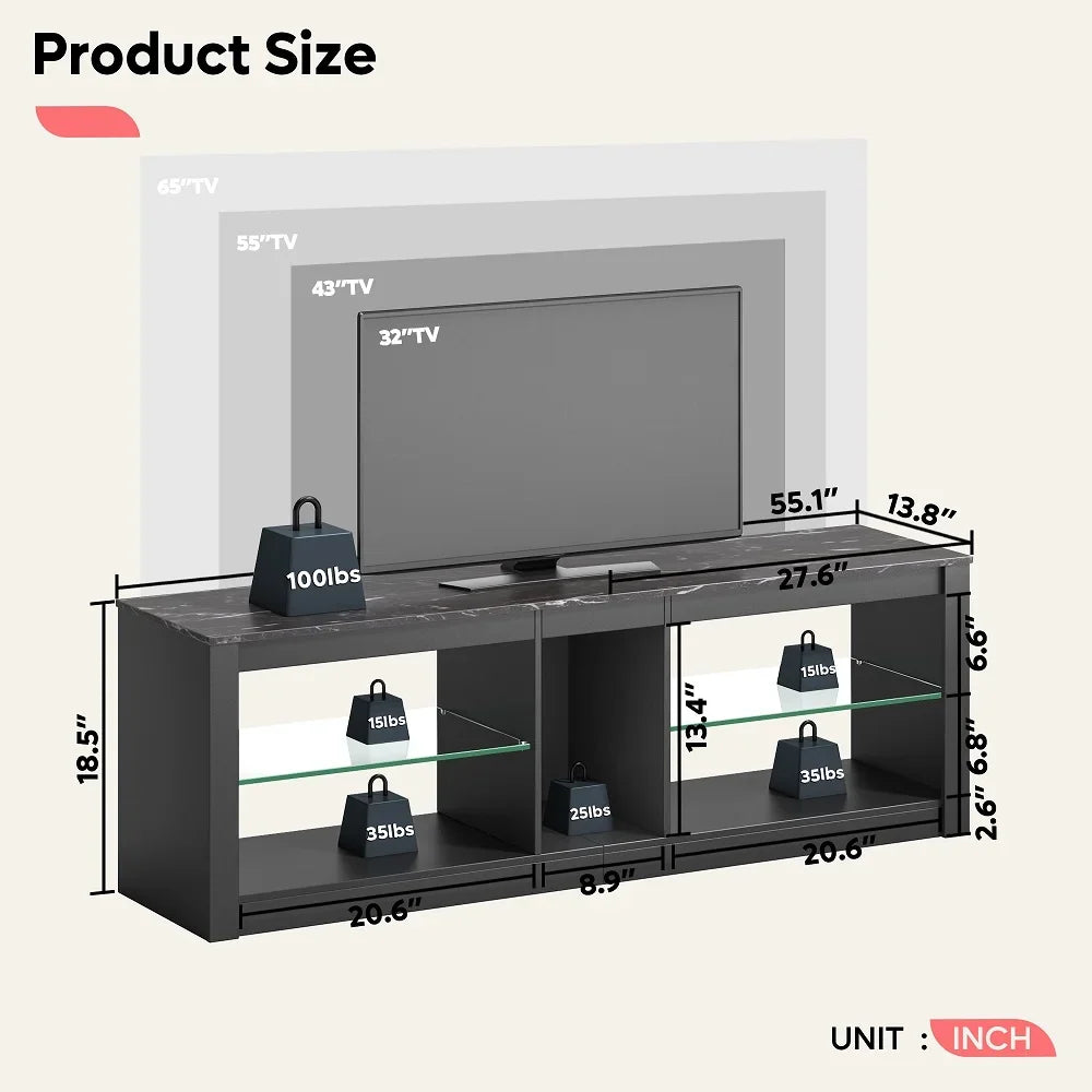 Bestier Entertainment Center with LED Lights TV Stand Media Console Table for TVs up to 60" in Light Grey