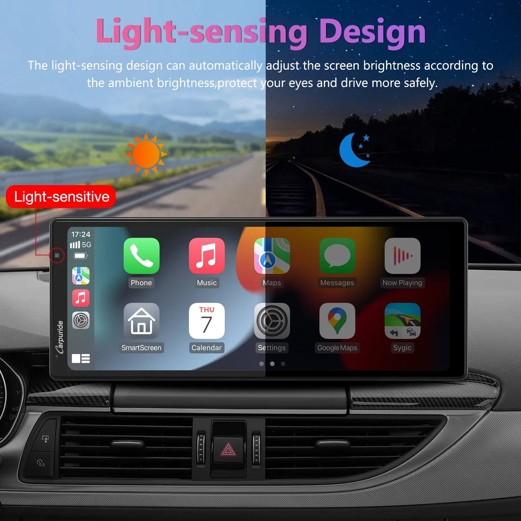 Carpuride Wireless Carplay Android Auto with 4K Front Dash Cam 1080P Rear Cam,10.26" HD IPS Touch