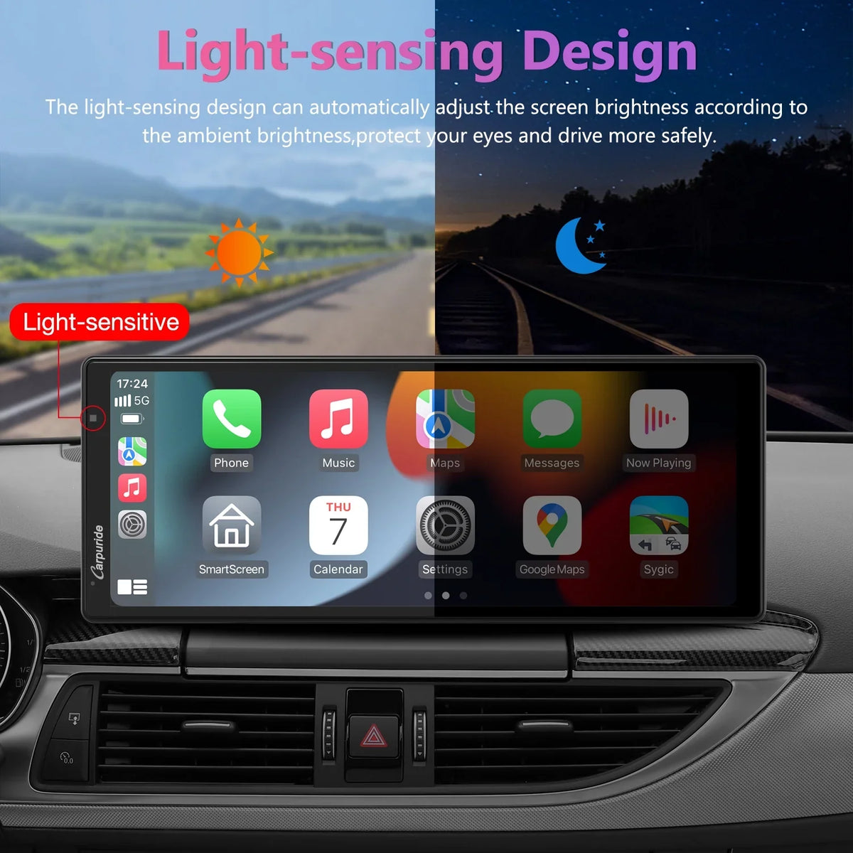 Carpuride Wireless Carplay Android Auto with 4K Front Dash Cam 1080P Rear Cam,10.26" HD IPS Touch