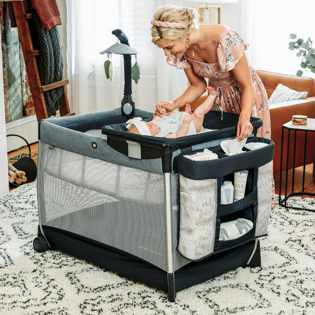 Chicco Lullaby Primo All-in-One Playard with Toy Bar and Deluxe Parent Organizer - Lakeshore (Navy)