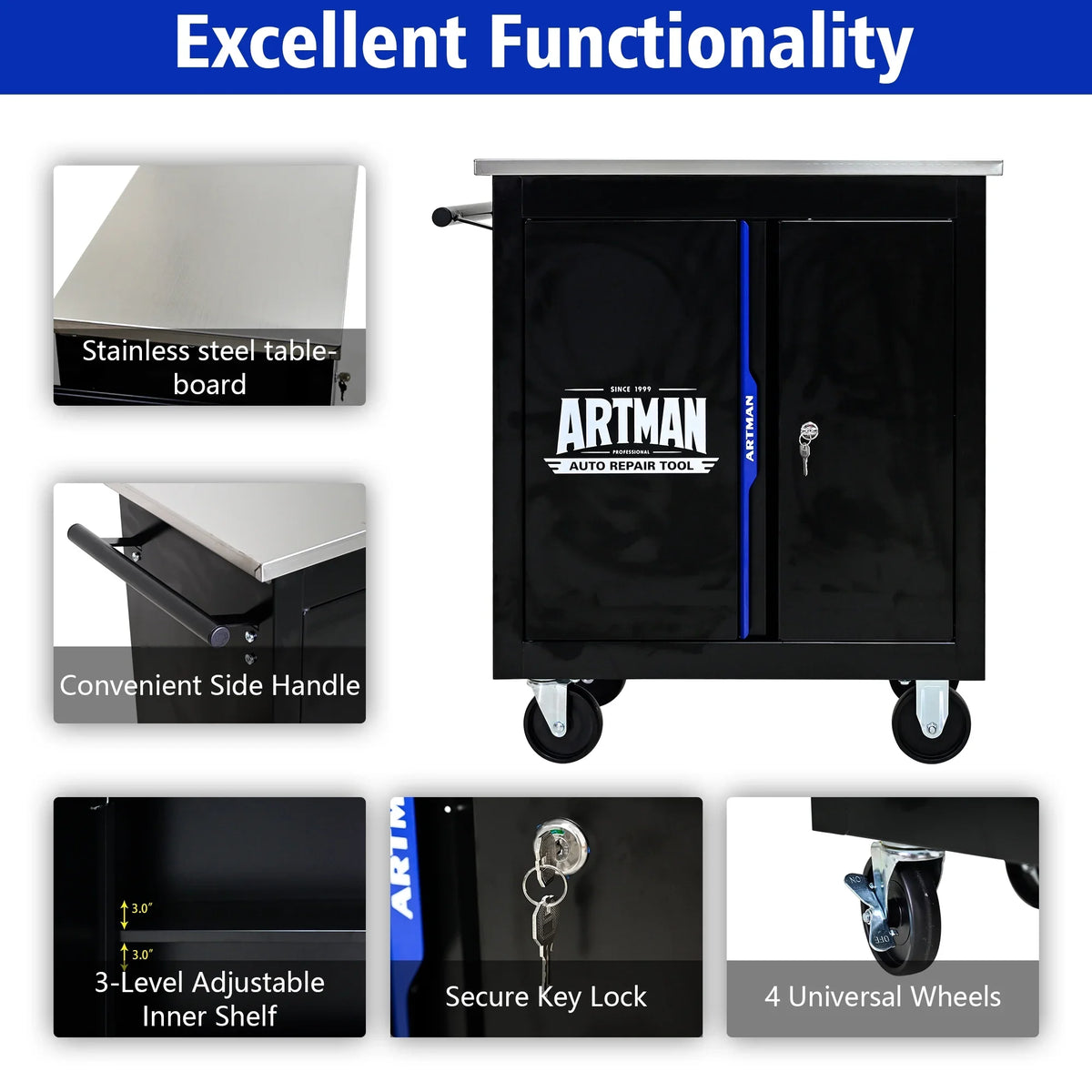 ARTMAN 6-Drawer Tool Storage Chest with Lockable Wheel,6 Drawer Tool Storage Cabinet for Garage, Warehouse, Repair Shop