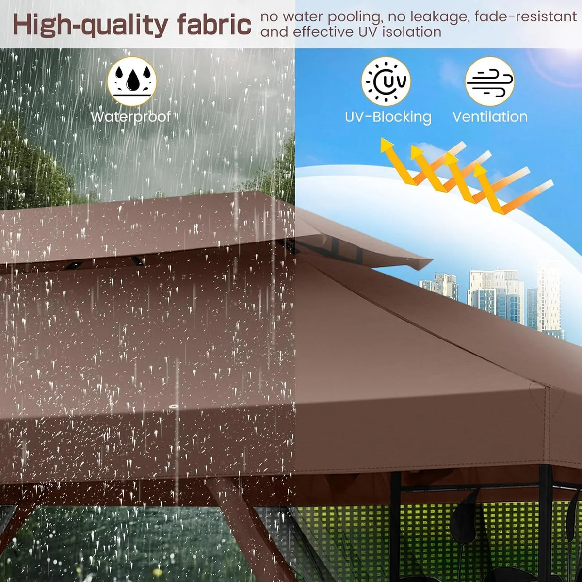 COBIZI 10' x 13' Pop Up Gazebo, Screened Patio Gazebo, Outdoor Steel Double Roof Canopy Tent, Metal Frame Canopy with Mosquito Netting, Sunshade for Garden, Lawns, Gray