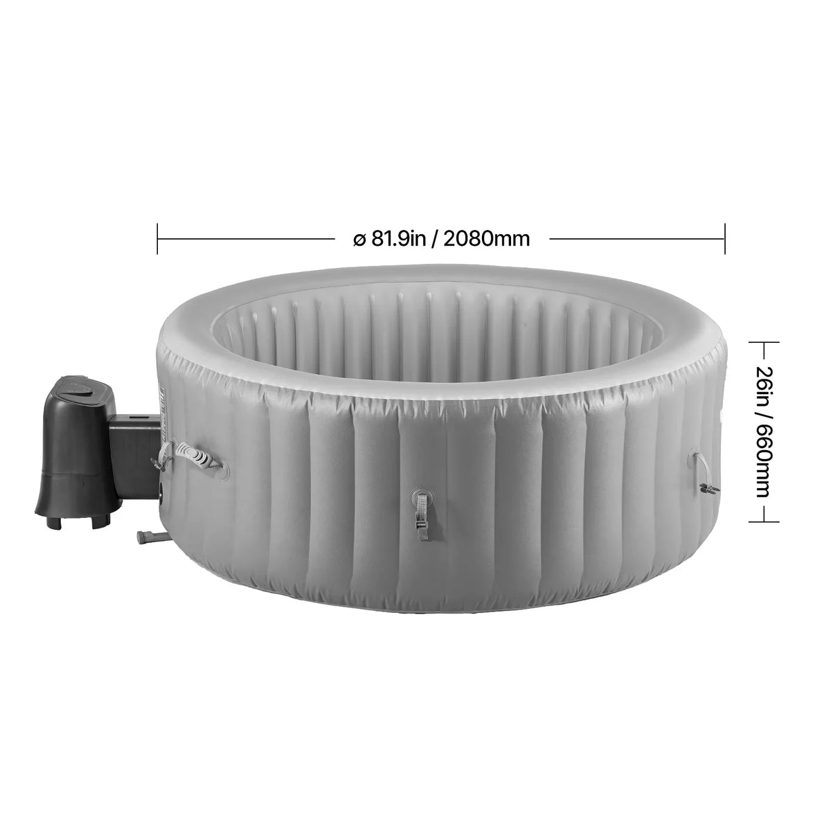 KFFKFF Inflatable Hot Tub, 4-6 Person Capacity, 81.9 x 26in Round Portable Outdoor Spa, with 130 Jets, Headrest, LED Light, Cover, Control Panel, PVC Outdoor Tub, Grey